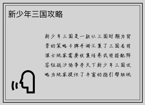 新少年三国攻略